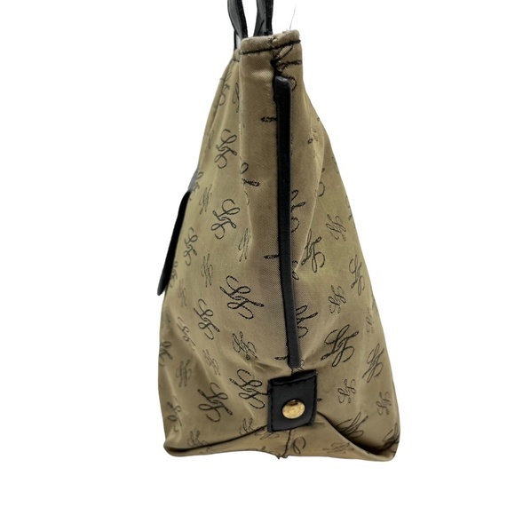 LONGABERGER Black Tan Double Handle Tote Shoulder Bag Genuine Leather Trim Purse - Picture 13 of 16